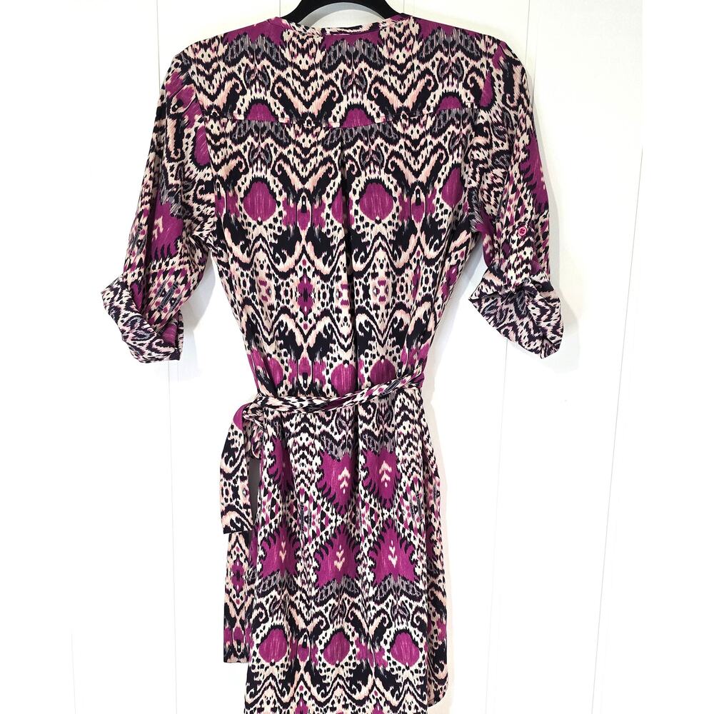 Maeve Ikat Purple Shirt Dress Workwear Belt Roll Tab Sleeve Size XS - Picture 2 of 10